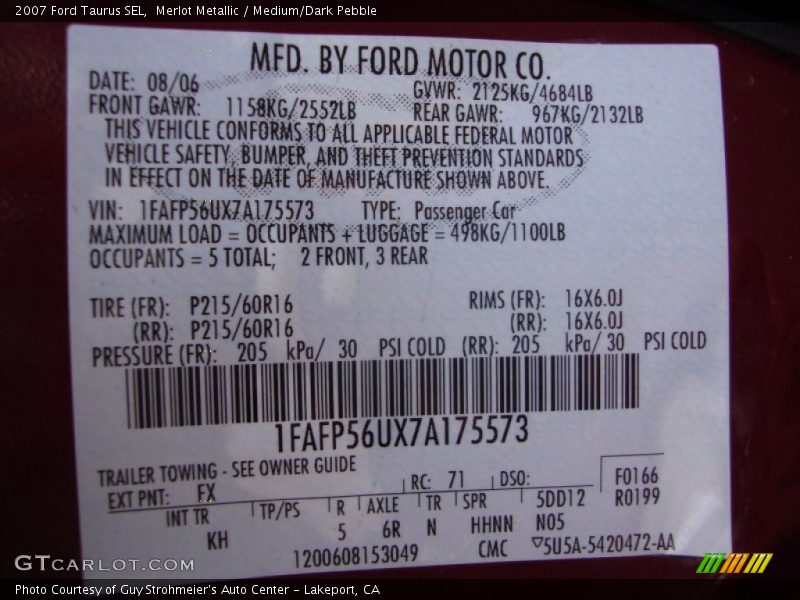 Merlot Metallic / Medium/Dark Pebble 2007 Ford Taurus SEL