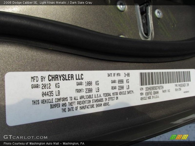 Light Khaki Metallic / Dark Slate Gray 2008 Dodge Caliber SE