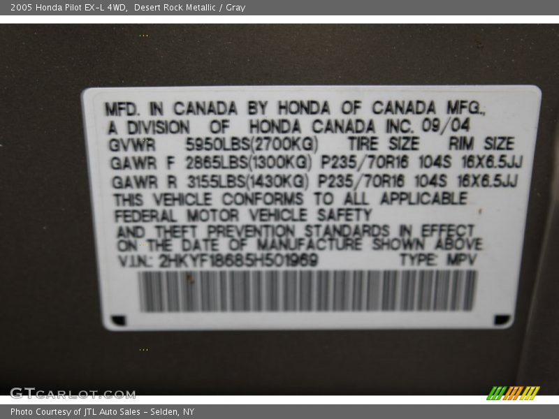 Desert Rock Metallic / Gray 2005 Honda Pilot EX-L 4WD