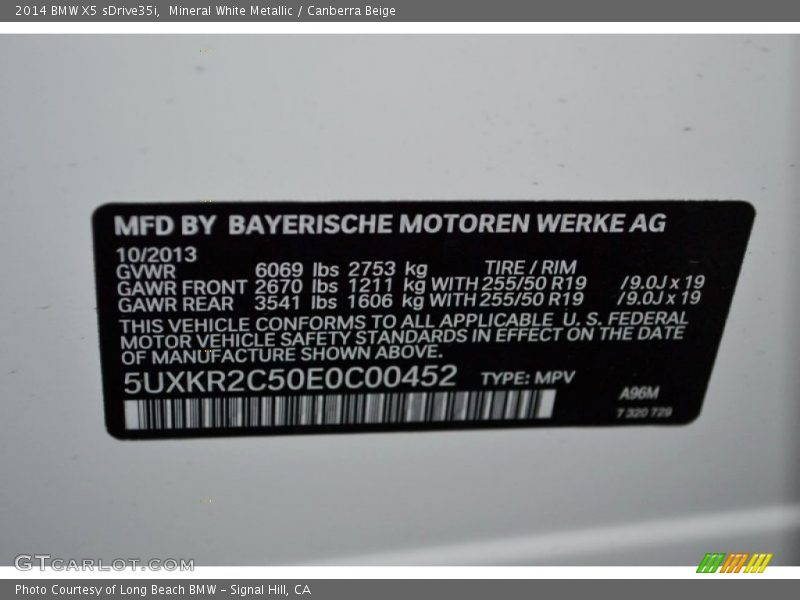 2014 X5 sDrive35i Mineral White Metallic Color Code A96
