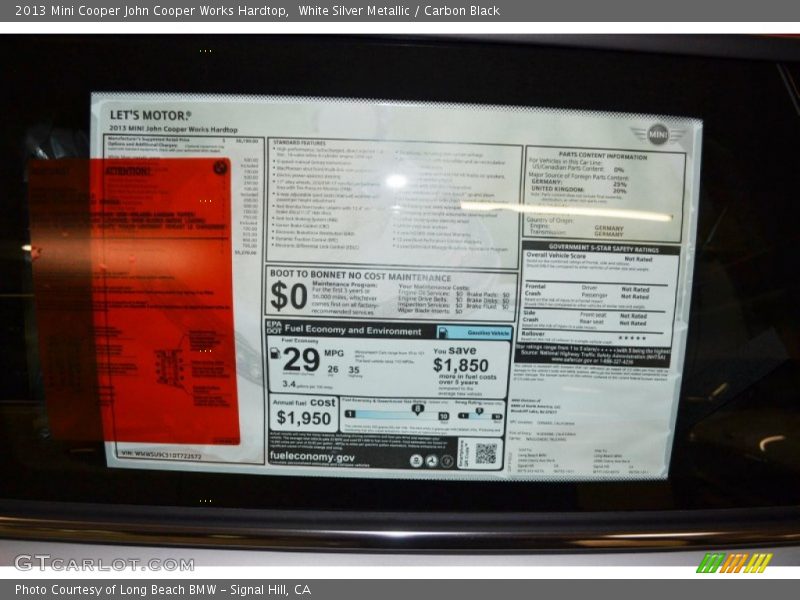 White Silver Metallic / Carbon Black 2013 Mini Cooper John Cooper Works Hardtop