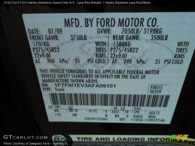 Lava Red Metallic / Harley Davidson Lava Red/Black 2010 Ford F150 Harley-Davidson SuperCrew 4x4