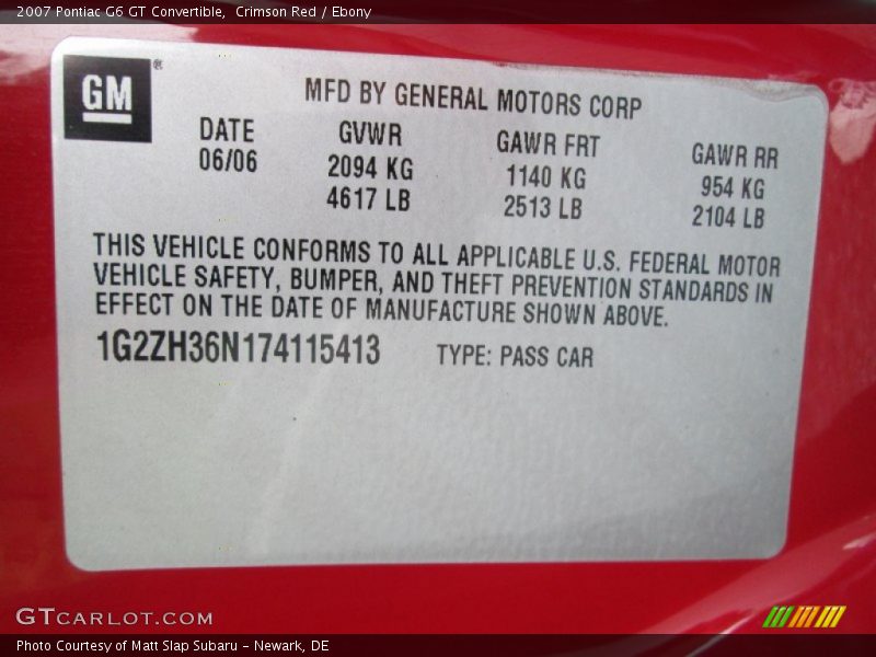 Crimson Red / Ebony 2007 Pontiac G6 GT Convertible