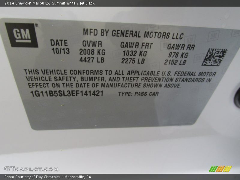 Summit White / Jet Black 2014 Chevrolet Malibu LS