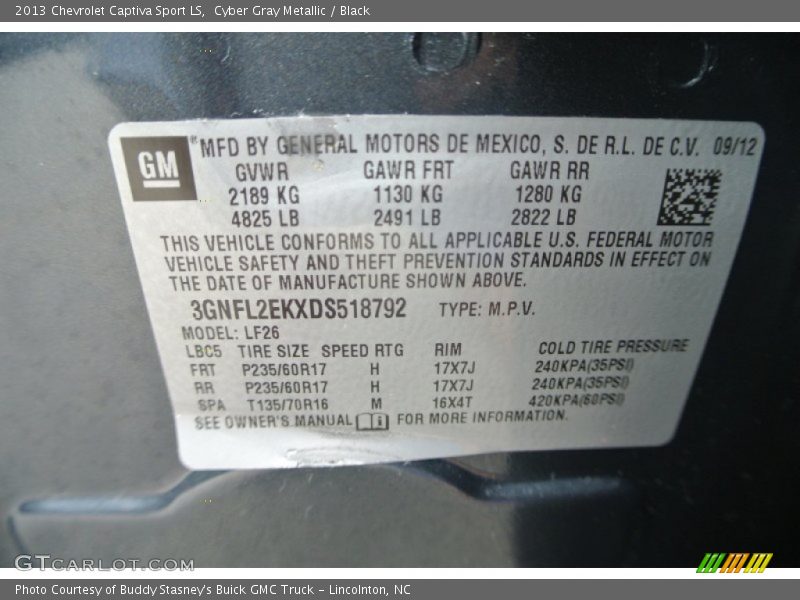 Cyber Gray Metallic / Black 2013 Chevrolet Captiva Sport LS