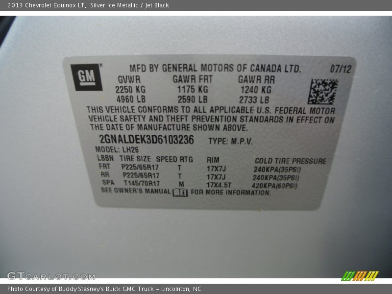 Silver Ice Metallic / Jet Black 2013 Chevrolet Equinox LT