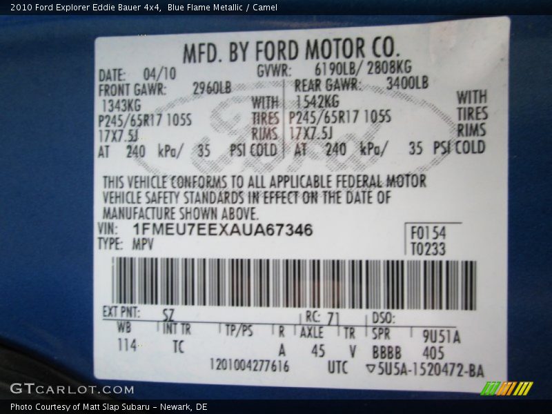 Blue Flame Metallic / Camel 2010 Ford Explorer Eddie Bauer 4x4
