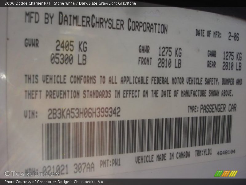 Stone White / Dark Slate Gray/Light Graystone 2006 Dodge Charger R/T