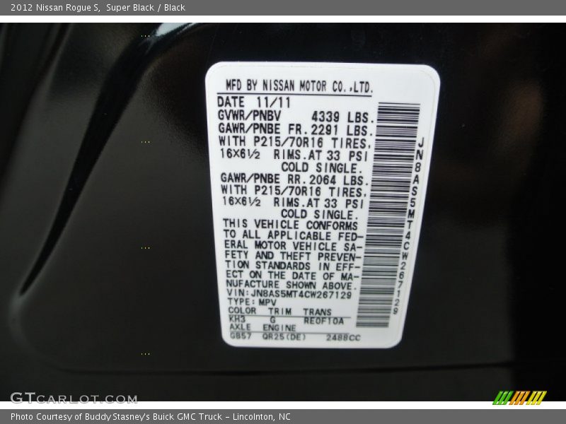 Super Black / Black 2012 Nissan Rogue S