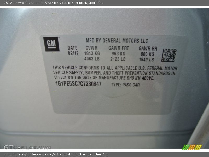 Silver Ice Metallic / Jet Black/Sport Red 2012 Chevrolet Cruze LT