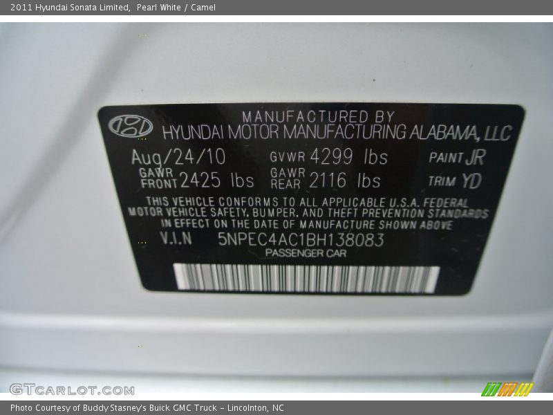 Pearl White / Camel 2011 Hyundai Sonata Limited