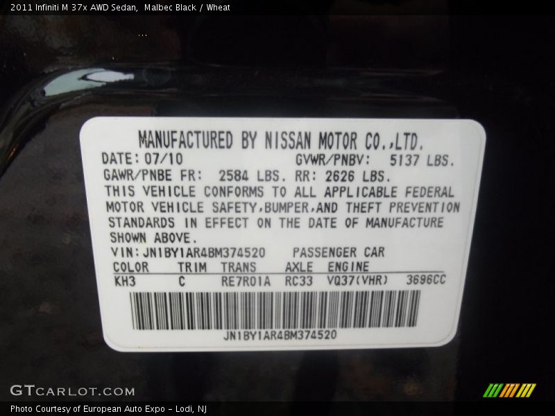 Malbec Black / Wheat 2011 Infiniti M 37x AWD Sedan