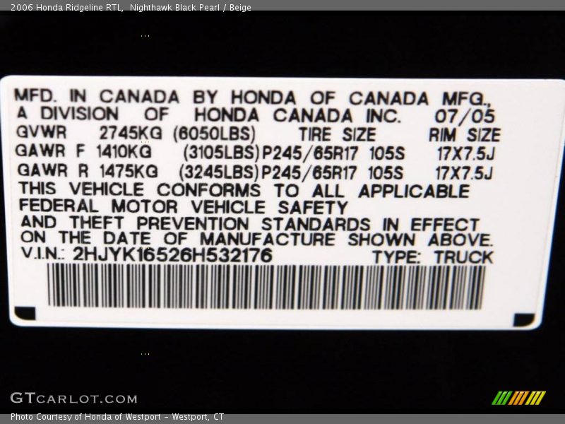 Nighthawk Black Pearl / Beige 2006 Honda Ridgeline RTL