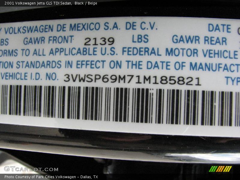 Black / Beige 2001 Volkswagen Jetta GLS TDI Sedan