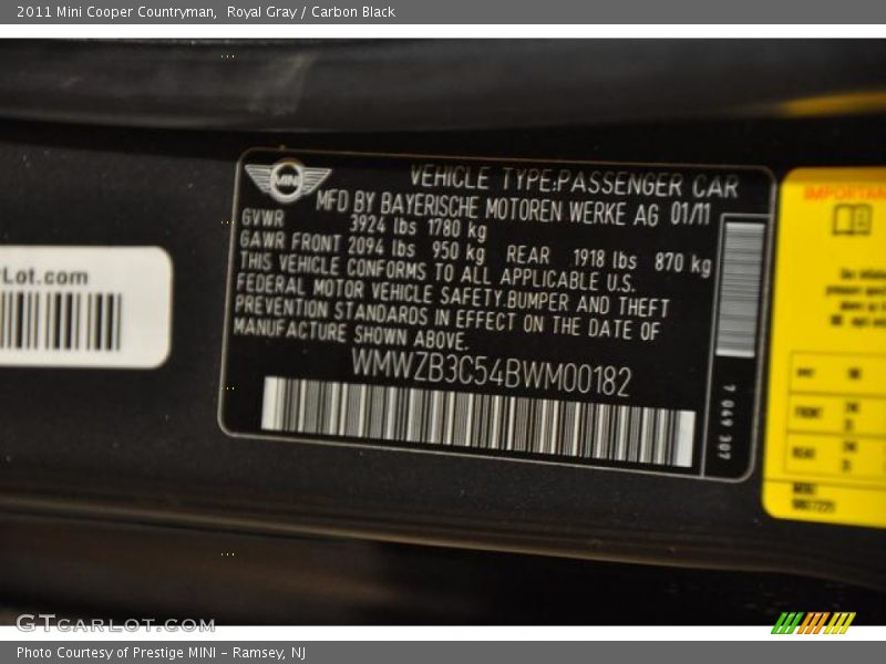 Royal Gray / Carbon Black 2011 Mini Cooper Countryman