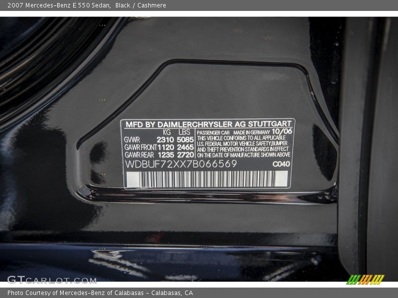 Black / Cashmere 2007 Mercedes-Benz E 550 Sedan