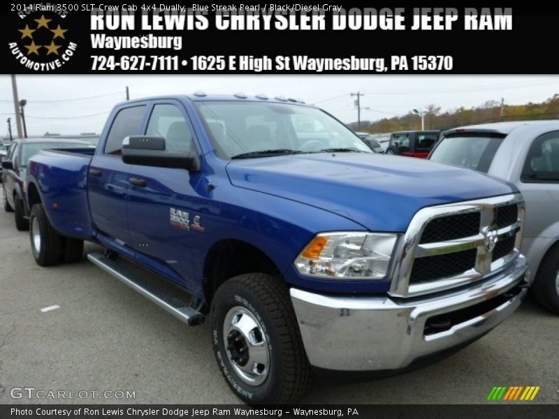 Blue Streak Pearl / Black/Diesel Gray 2014 Ram 3500 SLT Crew Cab 4x4 Dually
