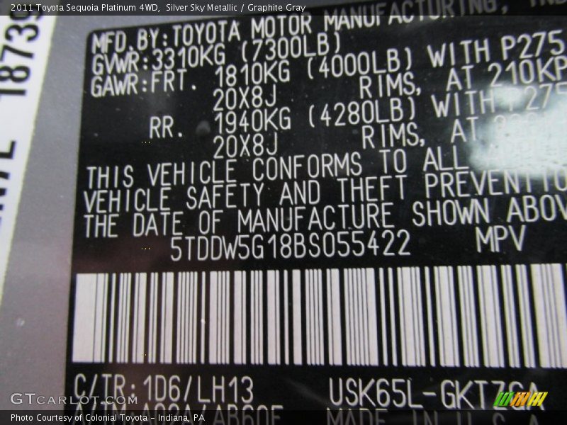 Silver Sky Metallic / Graphite Gray 2011 Toyota Sequoia Platinum 4WD