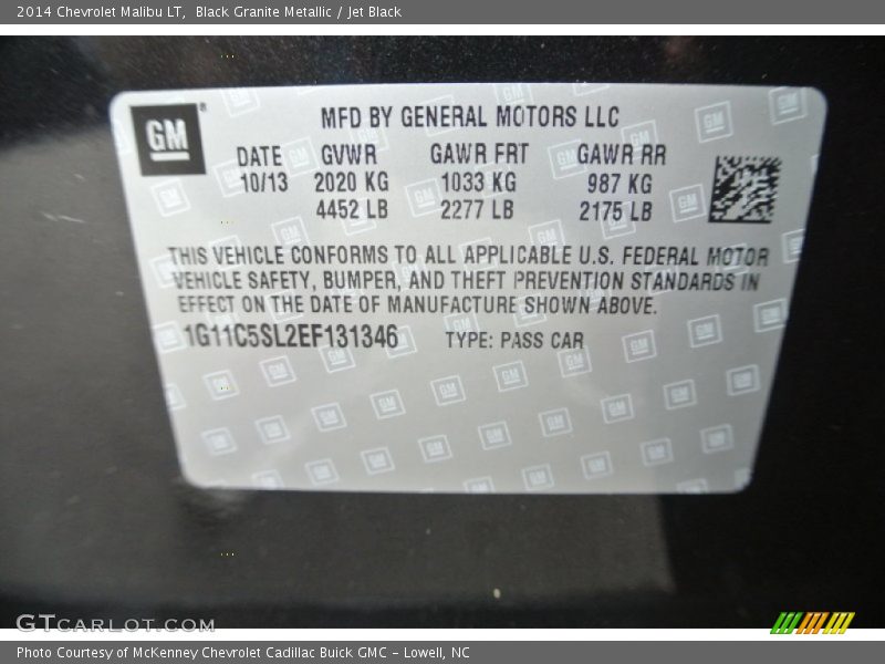 Black Granite Metallic / Jet Black 2014 Chevrolet Malibu LT