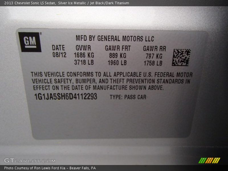 Silver Ice Metallic / Jet Black/Dark Titanium 2013 Chevrolet Sonic LS Sedan