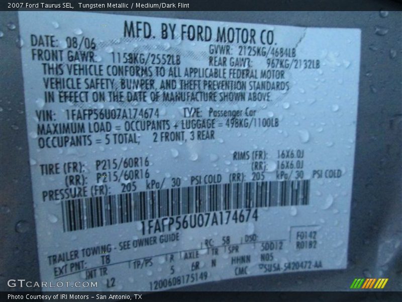 Tungsten Metallic / Medium/Dark Flint 2007 Ford Taurus SEL