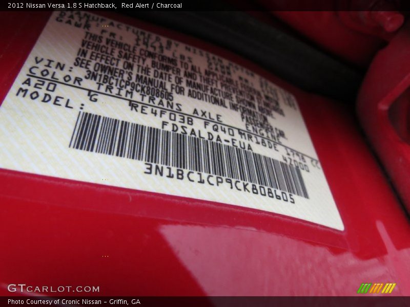 Red Alert / Charcoal 2012 Nissan Versa 1.8 S Hatchback