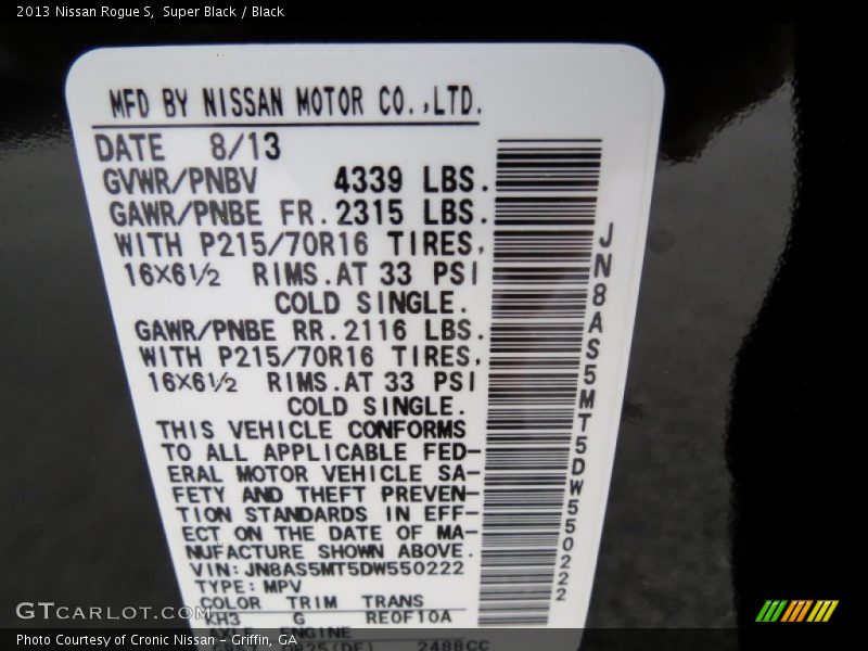 Super Black / Black 2013 Nissan Rogue S