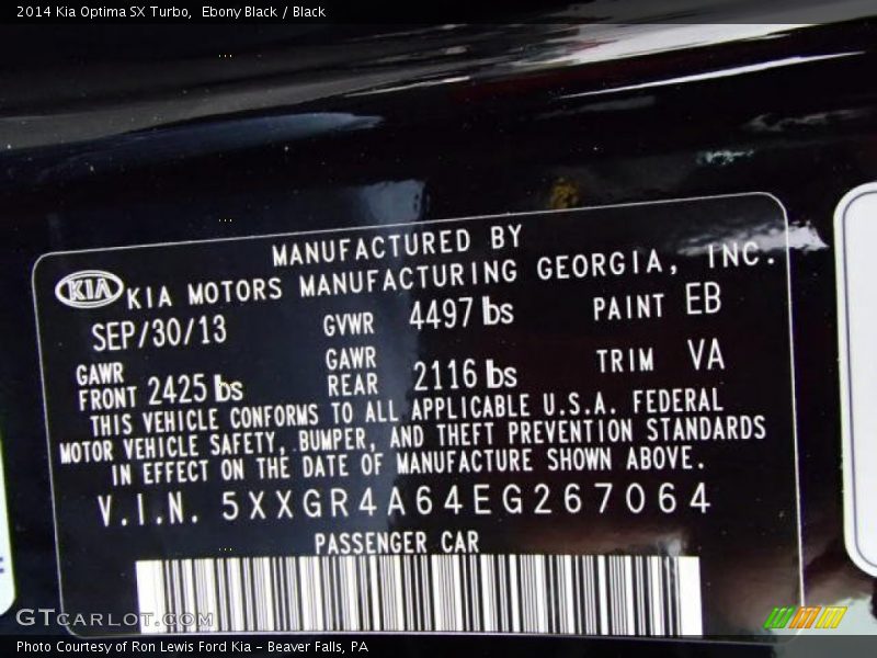 2014 Optima SX Turbo Ebony Black Color Code EB
