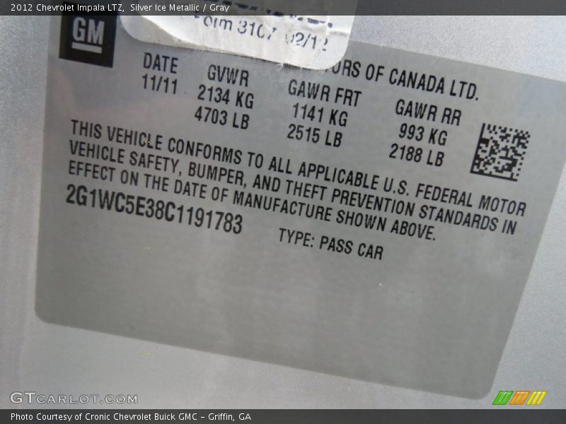 Silver Ice Metallic / Gray 2012 Chevrolet Impala LTZ