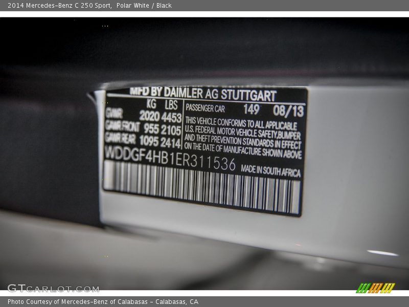 Polar White / Black 2014 Mercedes-Benz C 250 Sport