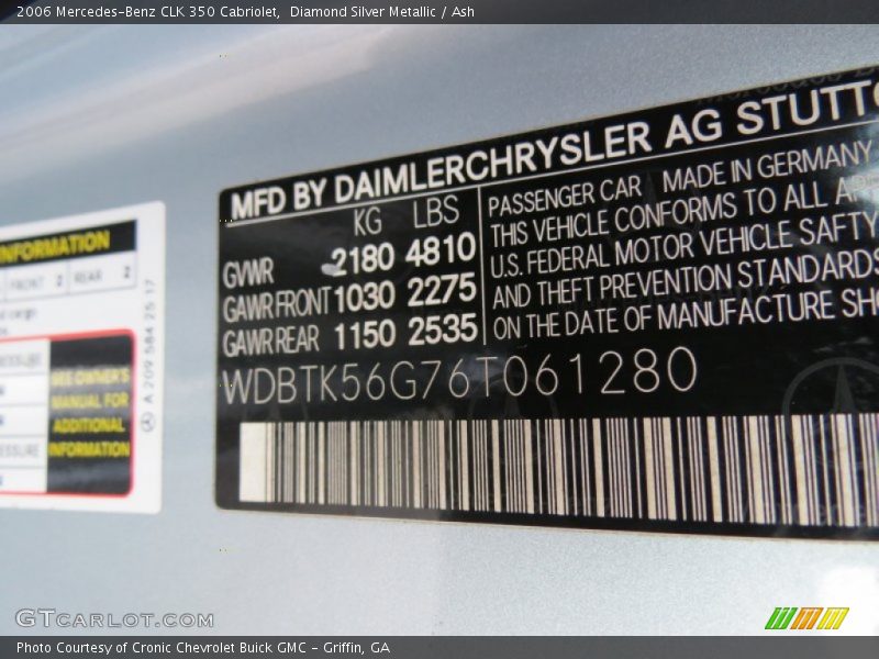 Diamond Silver Metallic / Ash 2006 Mercedes-Benz CLK 350 Cabriolet