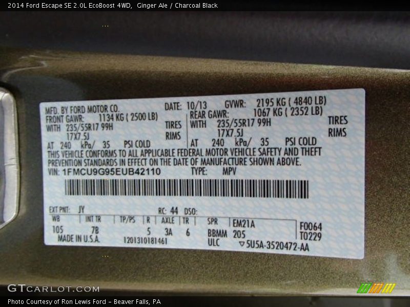 Ginger Ale / Charcoal Black 2014 Ford Escape SE 2.0L EcoBoost 4WD