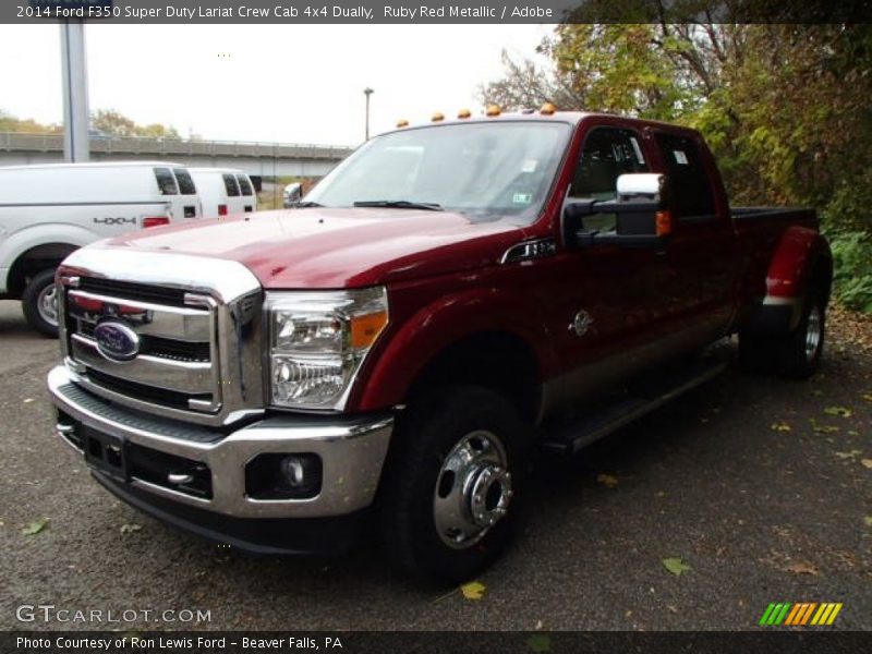Ruby Red Metallic / Adobe 2014 Ford F350 Super Duty Lariat Crew Cab 4x4 Dually