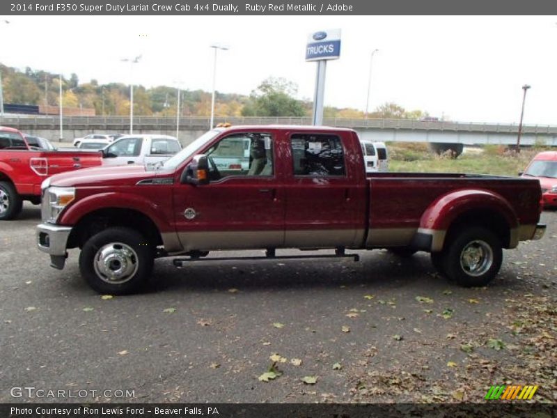 Ruby Red Metallic / Adobe 2014 Ford F350 Super Duty Lariat Crew Cab 4x4 Dually