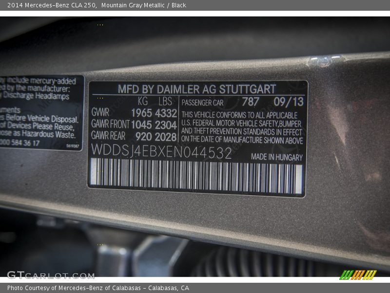 Mountain Gray Metallic / Black 2014 Mercedes-Benz CLA 250