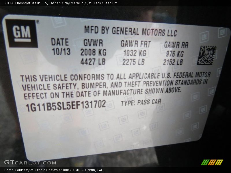 Ashen Gray Metallic / Jet Black/Titanium 2014 Chevrolet Malibu LS