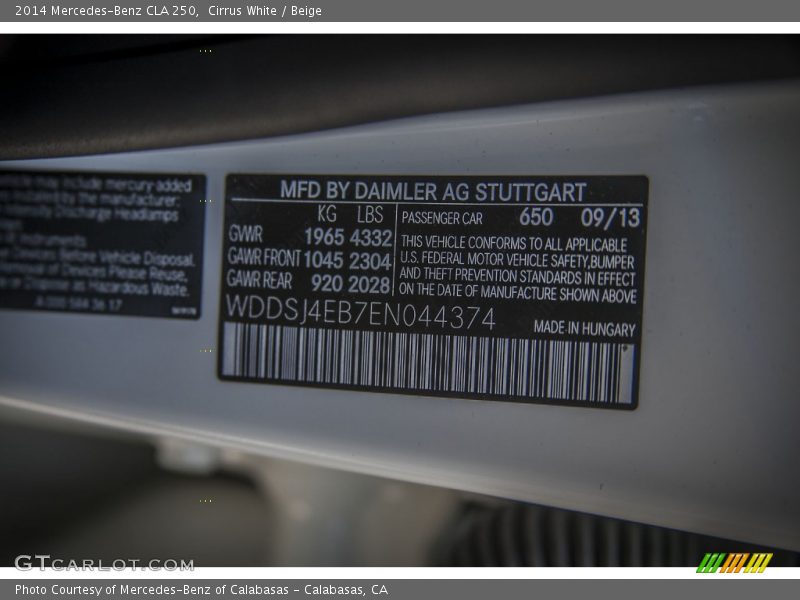 Cirrus White / Beige 2014 Mercedes-Benz CLA 250