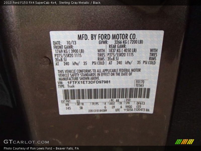 Sterling Gray Metallic / Black 2013 Ford F150 FX4 SuperCab 4x4
