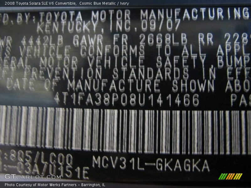 Cosmic Blue Metallic / Ivory 2008 Toyota Solara SLE V6 Convertible