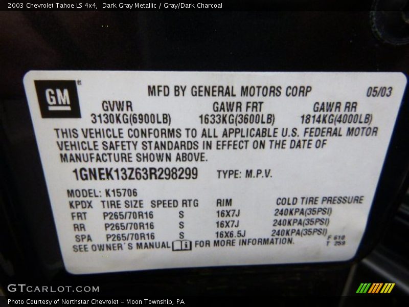 Dark Gray Metallic / Gray/Dark Charcoal 2003 Chevrolet Tahoe LS 4x4
