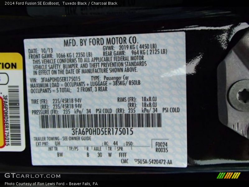 Tuxedo Black / Charcoal Black 2014 Ford Fusion SE EcoBoost