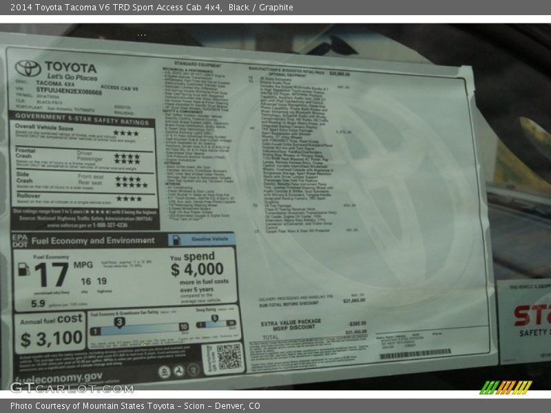 Black / Graphite 2014 Toyota Tacoma V6 TRD Sport Access Cab 4x4