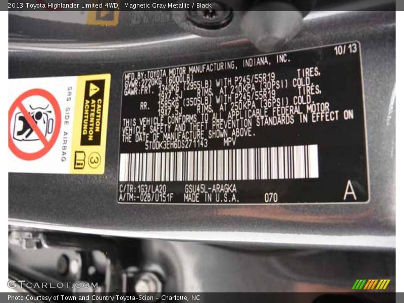 Magnetic Gray Metallic / Black 2013 Toyota Highlander Limited 4WD