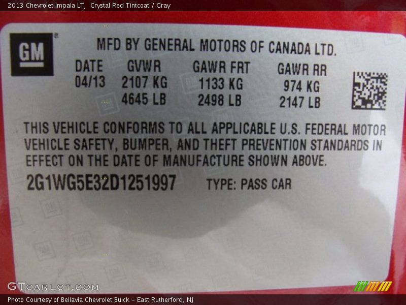 Crystal Red Tintcoat / Gray 2013 Chevrolet Impala LT