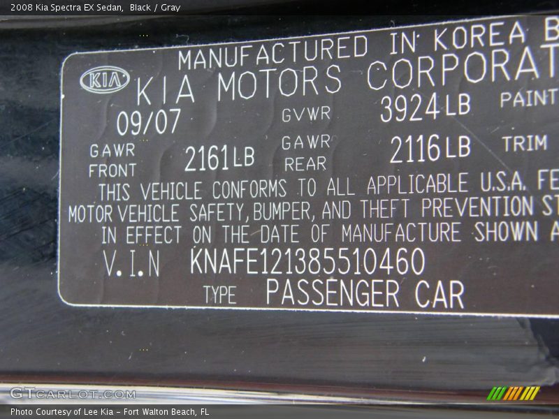 Black / Gray 2008 Kia Spectra EX Sedan