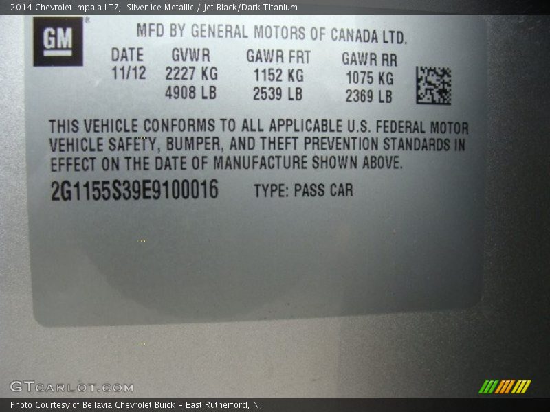 Silver Ice Metallic / Jet Black/Dark Titanium 2014 Chevrolet Impala LTZ