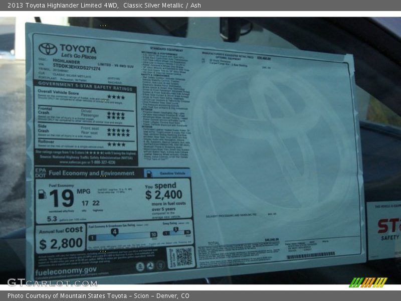 Classic Silver Metallic / Ash 2013 Toyota Highlander Limited 4WD