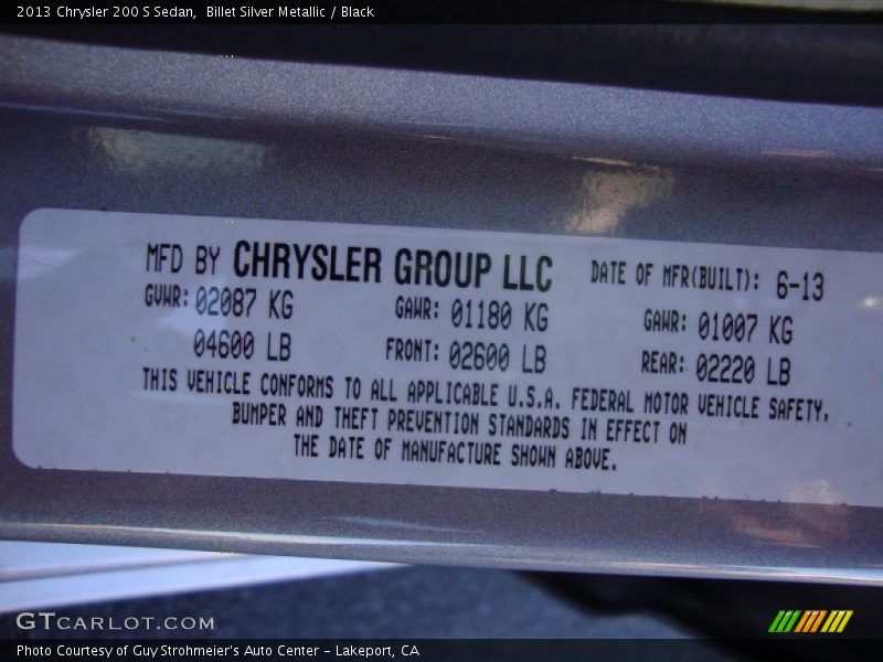 Billet Silver Metallic / Black 2013 Chrysler 200 S Sedan