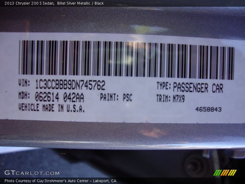 Billet Silver Metallic / Black 2013 Chrysler 200 S Sedan