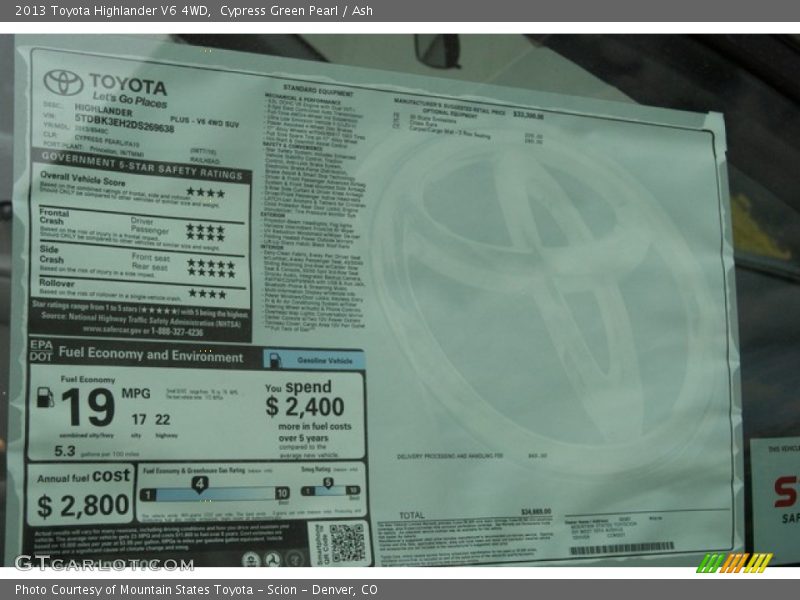 Cypress Green Pearl / Ash 2013 Toyota Highlander V6 4WD